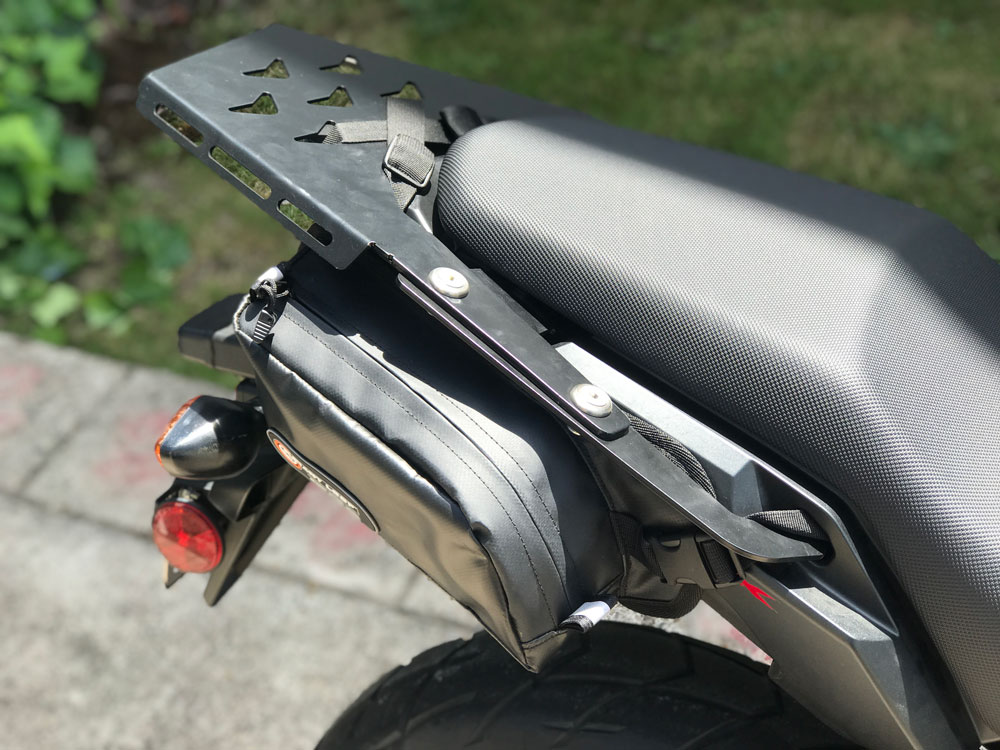 Giant Loop Pannier Pockets perfect underneath Rally Raid rear rack